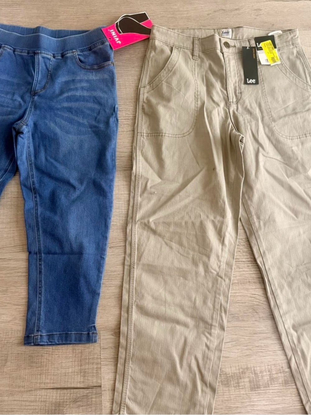 Women’s Jean Bundle Lee Beige Khaki Pants and Blue Stretch Jeggings Set
